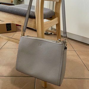 Lo & Sons Pearl Crossbody bag, Light gray w/ gold hardware, Saffiano leather